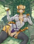  absurd_res anthro big_breasts breasts clothed clothing felid female fur hi_res legwear looking_at_viewer mammal pantherine refegi solo striped_body striped_fur stripes thigh_highs tiger unzipped 