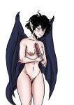  absurd_res areola arm_spikes black_hair blue_eyes breasts clean_shaved dark_blue_eyes dildo dragon dragon_girl dragon_tail dragon_wings elbow_spikes female genitals hair hi_res humanoid humanoid_pointy_ears light-skinned_female light_body light_skin monster monster_girl_(genre) monstershake naked_female nipples nude nude_female pussy sex_toy short-haired_female short_hair simple_background small_breasts solo solo_focus spikes spikes_(anatomy) tail white_background white_body white_skin wings 