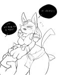 a78087653 anthro begging black_and_white bodily_fluids bottomwear clothing duo egyptian_clothing eyes_closed fangs female generation_4_pokemon korean_text loincloth lucario monochrome nintendo pokemon pokemon_(species) simple_background sweat text thick_thighs video_games 