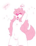  absurd_res anthro blush breasts canid canine canis digital_media_(artwork) domestic_dog female fur genitals hair hi_res mammal mxnster_fxcker nipples nude open_mouth pink_hair pussy solo thick_thighs white_body white_fur wide_hips yawn yawning_position 