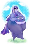  1:1 2022 absurd_res anthro big_butt butt chubby_female clothed clothing digital_drawing_(artwork) digital_media_(artwork) equid equine female friendship_is_magic hasbro hi_res horn horse mammal my_little_pony overweight overweight_female pony shaded shell-oz simple_background smile solo thick_thighs twilight_sparkle_(mlp) unicorn walking 