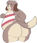  4_fingers animal_crossing anthro aquatin belly big_belly big_butt biped blush bodily_fluids bottomless brown_body brown_fur brown_hair butt butt_pose canid canine canis chest_tuft clothed clothing digby_(animal_crossing) domestic_dog embarrassed fingers freckles fur hair hi_res huge_butt looking_at_viewer looking_back love_handles male mammal multicolored_body multicolored_fur nintendo no_underwear obese obese_anthro obese_male open_mouth overweight overweight_anthro overweight_male portrait pose rear_view shih_tzu shirt simple_background solo standing sweat sweatdrop tan_body tan_fur tank_top thick_thighs three-quarter_portrait tight_clothing topwear toy_dog tuft two_tone_body two_tone_fur video_games white_background 