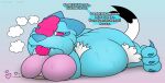  ambiguous_gender anthro belly big_belly big_breasts blue_body bodily_fluids breasts breasts_on_face breasts_squish canid canine canis dominant duo fangs female foxball fur hair half-closed_eyes hi_res huge_breasts joly_(kitty_pride) kitty_pride lying lying_on_another male male/female mammal multicolored_body mustela mustelid musteline narrowed_eyes nude open_mouth purple_body red_hair saliva simple_background size_difference solo_focus speech_bubble stoat sweat teeth text tongue tongue_out true_musteline video_games white_body wolf 