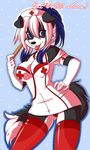  :p animal_ears blue_eyes blue_hair cleavage furry janice_(character) nurse panties pink_hair spatula spazzy tail tongue 