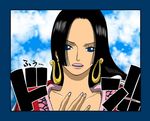  amazon_lily black_hair boa_hancock cloud clouds earrings female highres jacket jewelry one_piece outdoors shichibukai sky solo 