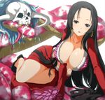  amazon black_hair boa_hancock breasts cleavage duplicate earrings highres jewelry large_breasts long_hair one_piece salome_(one_piece) skull snake 