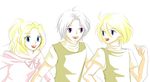  1girl 2boys blonde_hair blue_eyes cain_highwind cecil_harvey female final_fantasy final_fantasy_iv long_hair lowres male multiple_boys open_mouth purple_eyes rosa_farrell short_hair silver_hair yukkororin 