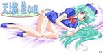  blue_hair blush dress female full_body legs long_hair miniskirt short_dress skirt smile solo stewardess tenjouin_katsura thighs yat_anshin_uchuu_ryokou 