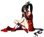  animated animated_gif arc_system_works blazblue blazblue:_calamity_trigger breasts cleavage game gif litchi_faye_ling lowres pixel_art sit sitting sprite 