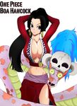  black_hair boa_hancock breasts cape cleavage earrings epaulettes highres jewelry long_hair midriff navel one_piece salome_(one_piece) skull snake 