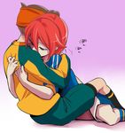  2boys blush brown_hair endou_mamoru hold holding hug inazuma_eleven inazuma_eleven_(series) kiyama_hiroto multiple_boys red_hair short_hair soccer_uniform sportswear spread_legs yaoi 