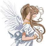  1girl aa_megami-sama absurdres belldandy extraction folded_hands hands_folded highres looking_aside vector vector_trace wings 