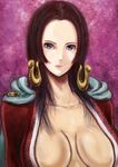  absurdres amazon amazon_lily black_hair blue_eyes boa_hancock breasts cleavage earrings female highres jewelry long_hair one_piece rukiaano shichibukai solo 