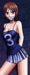  angry bdsm bondage bound breasts cheerleader cleavage crimson_comics female femsub gag gagged long_image nami nami_(one_piece) one_piece skirt solo tall_image 