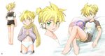  barefoot blonde_hair boy briefs green_eyes headset kagamine_len male male_focus pullover scarf shorts underwear vocaloid 