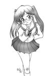  blush chu-bra!! glasses monochrome school_uniform smile 