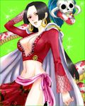  amazon_lily black_hair boa_hancock breasts cape cleavage earrings epaulettes female jewelry long_hair midriff navel one_piece salome_(one_piece) shichibukai skull snake 