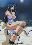 anklet bdsm blue_hair bondage bound breasts brown_eyes chidori_kaname china_dress chinese_clothes cross dress elbow_gloves full_metal_panic full_metal_panic! gag gagged gloves high_heels jewelry large_breasts long_hair necklace photoshop rope shoes 