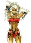  bandeau bikini breasts closed_eyes dark_skin detached_sleeves duplicate large_breasts midriff native_american shadow_hearts shadow_hearts_from_the_new_world shania solo strapless swimsuit tattoo tng tubetop white_hair 