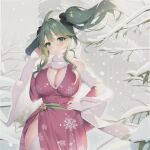  1girl ai-generated blush breasts green_hair hot huge_breasts non-web_source solo 