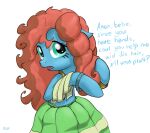  2017 accent alternate_hairstyle blue_body blue_text bottomwear cajun clothed clothed_feral clothing dialogue digital_drawing_(artwork) digital_media_(artwork) dress earth_pony equid equine eyelashes female feral friendship_is_magic hair hasbro head_turn hi_res horse jh looking_at_viewer loose_hair mammal meadowbrook_(mlp) my_little_pony offscreen_character on_hind_legs open_mouth pony red_hair signature simple_background skirt solo talking_to_viewer teal_eyes text white_background 