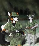  absurd_res camo canid canine canis cos-play coyote fox friends gun hi_res hunting mammal military ranged_weapon rifle sfw weapon 