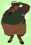  aceaximeck anthro antlers belly belly_overhang big_belly blush brown_body brown_fur cervid cervine chest_tuft clothed clothing embarrassed english_text fur gehart hand_on_head hand_on_stomach hi_res hooves horn male mammal moobs obese obese_anthro obese_male overweight overweight_anthro overweight_male red_deer solo sound_effects standing straining_buttons text tight_clothing torn_clothing tuft 