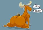  &lt;3 2022 anthro antlers becky_(johnny_bravo) big_butt blush bodily_fluids brown_body brown_fur butt capreoline cartoon_network cervid english_text female from_behind_position fur hi_res hooves horn jodero johnny_bravo_(series) looking_at_viewer mammal moose sex simple_background solo sweat sweatdrop text wide_hips 