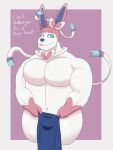  3:4 absurd_res anthro bow_ribbon eeveelution fur generation_6_pokemon hi_res male nintendo pecs pink_body pink_fur pokemon pokemon_(species) ribbons ryanburr solo sylveon thick_thighs timid towel towel_only video_games 