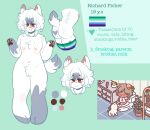  anthro fur gay_male_pride_colors grey_spots hair hi_res male mammal pawpads reference_image simple_background solo spots unknown_species white_body white_fur white_hair 