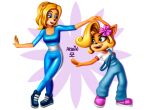  activision anthro arsbin blonde_hair coco_bandicoot crash_bandicoot_(series) crash_team_racing_(series) crash_team_racing_nitro-fueled dancing duo fangs female female/female hair hi_res isabella_bandicoot looking_at_another smile video_games 