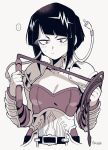  ... 1girl alternate_costume armor blush boku_no_hero_academia breasts cleavage gauntlets greyscale highres holding holding_whip jirou_kyouka monochrome shoulder_armor small_breasts sweatdrop takatsuki_ichi whip 