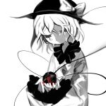  1girl bleeding blood bow buttons closed_mouth collared_shirt crying crying_with_eyes_open flat_chest frilled_shirt_collar frilled_sleeves frills hat hat_bow highres komeiji_koishi kubotant long_sleeves medium_hair shirt simple_background solo spot_color tears third_eye touhou white_background 