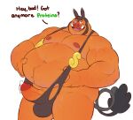  2022 anthro belly big_belly bodily_fluids english_text erection generation_5_pokemon genital_fluids genitals hi_res humanoid_genitalia humanoid_hands humanoid_penis male manlyster moobs navel nintendo nipples orange_body overweight overweight_male penis pignite pokemon pokemon_(species) precum solo text video_games 