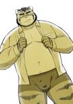  2022 anthro bulge clothed clothing felid hi_res humanoid_hands kemono kick_(artist) male mammal moobs navel open_clothing open_shirt open_topwear overweight overweight_male pantherine shirt solo tiger topwear underwear 