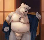  2022 absurd_res anthro arkross1999 asian_clothing belly big_belly canid canine canis clothing east_asian_clothing fundoshi hi_res humanoid_hands japanese_clothing kemono male mammal moobs navel nipples overweight overweight_male solo underwear white_clothing white_fundoshi white_underwear wolf 