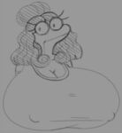  amphibia_(series) amphibian anthro big_breasts breasts clothing disney eyelashes female grey_background greyscale hair hair_bun huge_breasts lady_olivia monochrome newt nipple_outline salamander_(amphibian) sbshouseofpancakes simple_background solo wavy_hair 