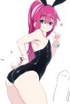  1boy animal_ears armpits ass fake_animal_ears fake_tail heterochromia leotard long_hair looking_at_viewer male_playboy_bunny original otoko_no_ko pea_(vaultboy503) pink_hair playboy_bunny ponytail rabbit_ears rabbit_tail tail wrist_cuffs 