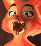  absurd_res anthro azerta56 bodily_fluids canid canine diane_foxington dreamworks drooling eyebrow_piercing eyebrows facial_piercing female fox fur green_eyes hi_res mammal mouth_shot open_mouth orange_body orange_fur piercing red_tongue saliva solo the_bad_guys throat tongue tongue_out 