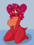  2022 anthro breasts dandruff eyelashes featureless_breasts female flaky_(htf) fur happy_tree_friends hi_res kneeling mammal mr_rottson nude pie_cut_eyes pigtails porcupine red_body red_fur rodent scrunchie simple_background smile solo 