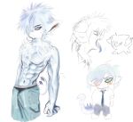  abs anthro blue_eyes chest_fur chest_tuft chibi choyun dragon fur furred_dragon guo1 hair highlights_(coloring) kemono male messy_hair muscular muscular_arms pigtails purple_highlights solo spiky_hair tuft white_body 