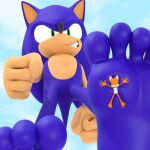  5_toes anthro ask-macro-rookie barefoot duo feet foot_fetish foot_focus hi_res humanoid_feet low-angle_view macro male male/male micro miles_prower nude sega smothering soles sonic_the_hedgehog sonic_the_hedgehog_(series) stomping toes trampling underfoot 