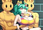  animal_humanoid anthro big_breasts breast_rest breasts cat_humanoid cleavage clothed clothing felid felid_humanoid feline feline_humanoid female green_hair group hair hand_on_breast hi_res humanoid male mammal mammal_humanoid stevechopz trio 