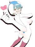  anthro blue_hair butt clothing female hair hi_res hoisxi lagomorph legwear leporid mammal pencil_(object) rabbit solo solo_focus tagme thigh_highs 