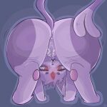  2022 absurd_res anus big_butt bodily_fluids butt eeveelution espeon female feral fur gem generation_2_pokemon genital_fluids genitals hair hi_res looking_at_viewer looking_through looking_through_legs nintendo pawpads pokemon pokemon_(species) presenting presenting_hindquarters presenting_pussy purple_hair pussy pussy_juice raised_tail red_eyes solo spicykiwi teasing text video_games 