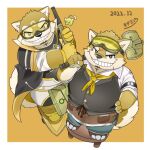  anthro apron clothing eyebrows eyewear fur goggles grin hammer lifewonders live-a-hero male overweight procy scar short_stack smile solo spandex superhero thick_eyebrows tight_clothing tools topwear vest video_games xiaonongbaopao1 yellow_body yellow_fur 