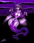  absurd_res clothing ghost hi_res humanoid looking_at_viewer male purple purple_background saliant sapphire_night sharp_teeth simple_background solo spirit teeth translucent translucent_clothing 