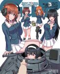  5girls ahoge akiyama_yukari brown_cat brown_hair canteen cat cellphone fluffy girls_und_panzer ground_vehicle headband headphones holding holding_canteen holding_phone isuzu_hana long_hair military military_vehicle motor_vehicle multiple_girls nishizumi_miho ooarai_military_uniform phone reizei_mako school_uniform short_hair takebe_saori tank yamashita_shun&#039;ya 