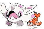  alpha_channel ambiguous_gender duo horn imperatorcaesar looking_at_another nintendo open_mouth orange_body orange_tail pink_tongue pokemon simple_background simple_eyes species_request tongue toony transparent_background video_games white_body white_horn white_tail 
