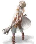  1girl ashelia_b&#039;nargin_dalmasca blonde_hair breasts closed_mouth detached_sleeves final_fantasy final_fantasy_xii full_body looking_at_viewer miniskirt pr_(puru) robe short_hair simple_background skirt solo staff thighhighs weapon white_background white_mage 